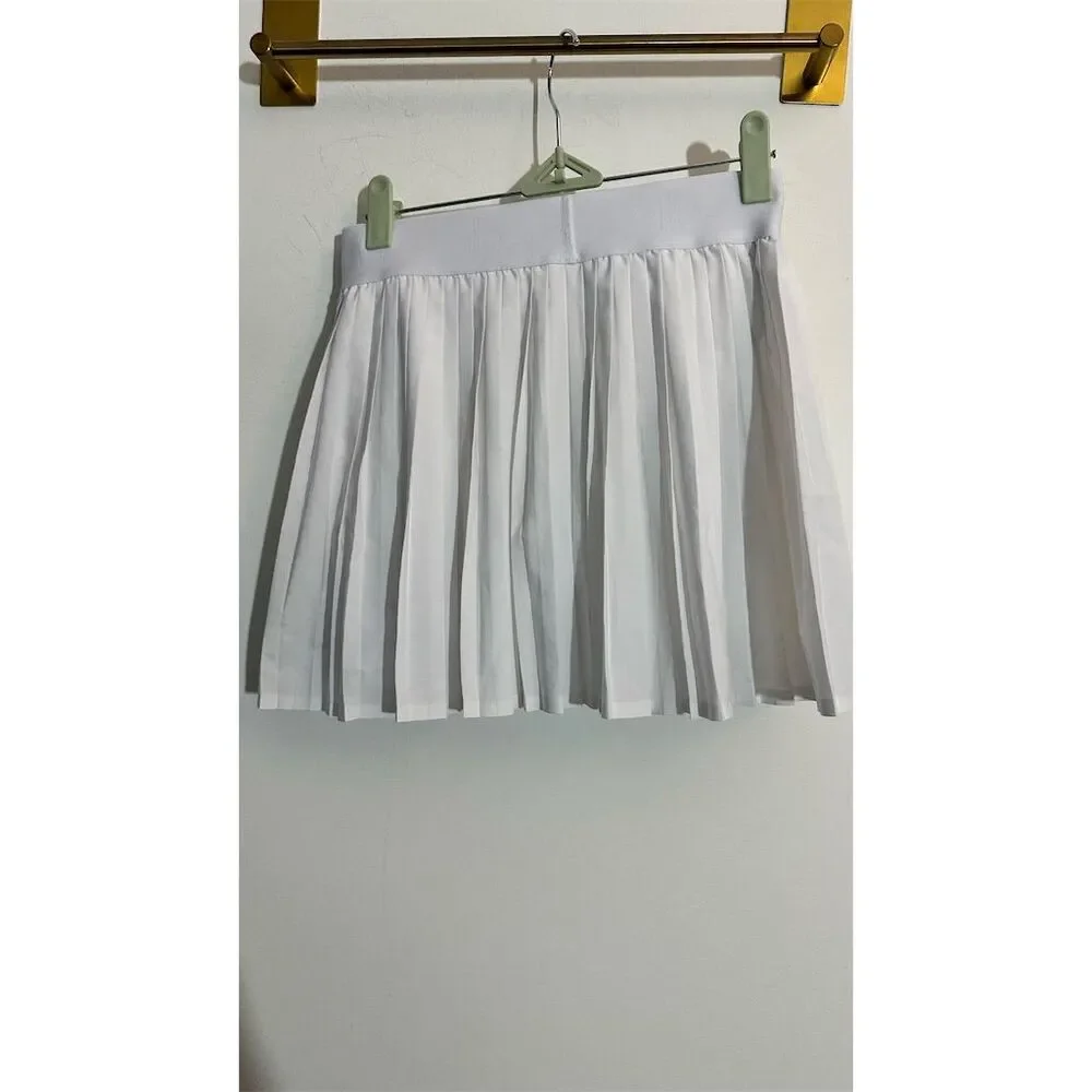Alo Women's Pleated Tennis Skirt XS White High-Rise Elastic Waist Casual